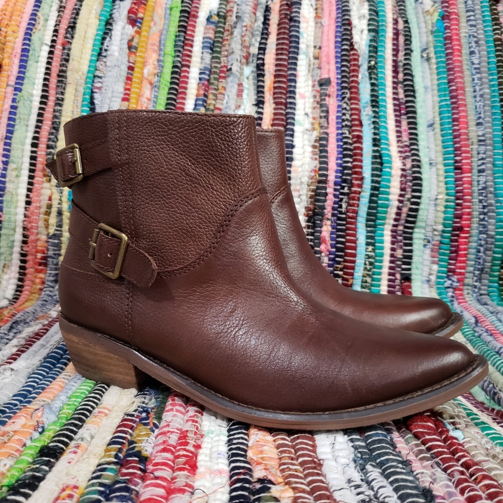 Lucky Brand Caelyn Leather Buckle Detail Booties